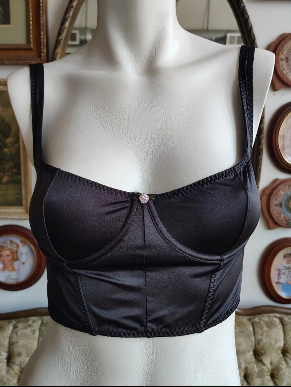SKIMS Stretch Satin Longline Bustier Corset Bra Tank Top Black Sz Small Lingerie
